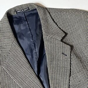 Alfani Blazer 100% Pure New Wool Blazer Size 42L Navy Beige Textured Sport Coat